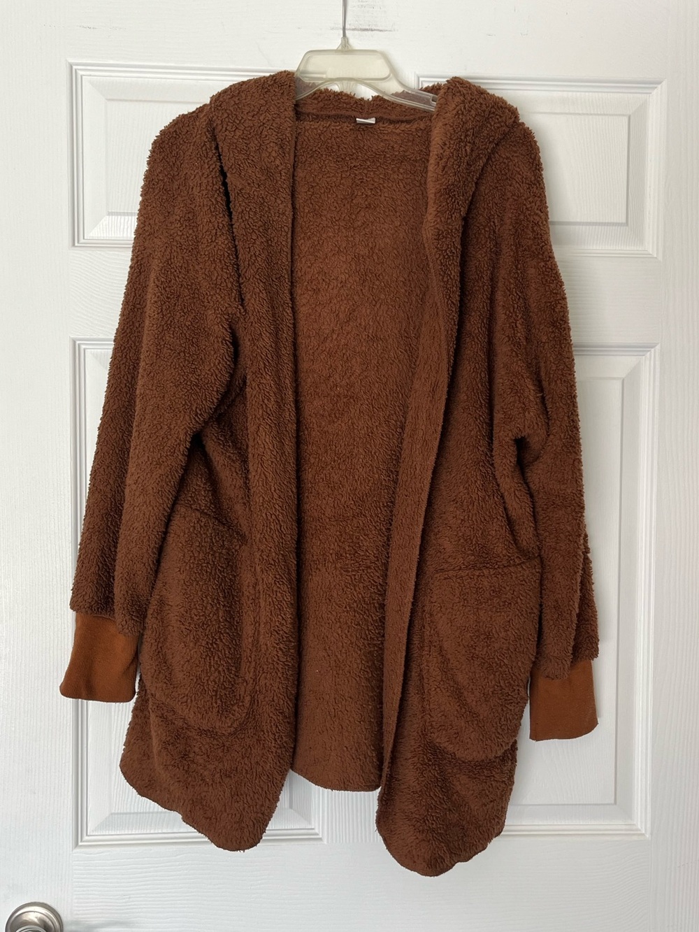 ROMWE Hooded Open Front Teddy Jacket